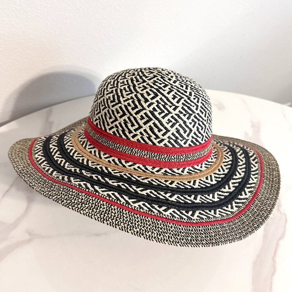 Wide Brim Straw Striped Floppy Sun Hat